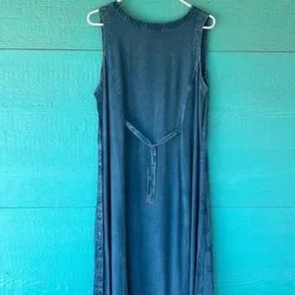 BATIK EMBROIDERED BLUE-on-BLUE TANK MAXI DRESS - Picture 9 of 11